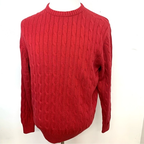Jos A Bank Chunky Crew Neck Sweater Men Medium Red 100% Cotton Business Casual - Picture 1 of 10
